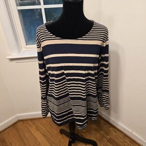 JONES NEW YORK Signature Striped Cotton Knit Top Long Sleeves & Tabs Size 2XL